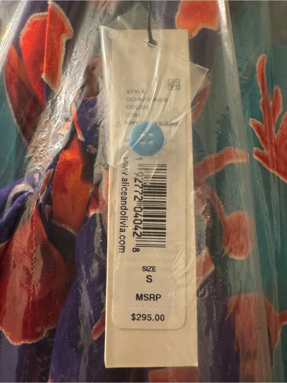 🌺NWT Alice + Olivia Jeannie Silk-Blend Bow Blouse Poppy Garden Bluebird Small🌺 - Picture 10 of 15